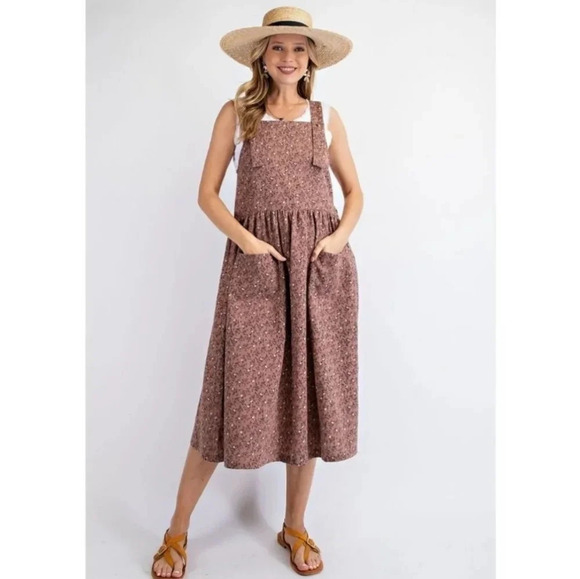 New! Easel Floral Cotton Jumper Dress - Picture 1 of 7